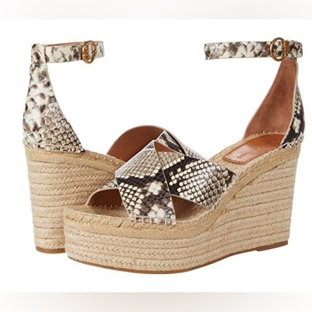 Tory Burch Selby Wedge Platform Espadrille Sandals Snake Printed, US 10